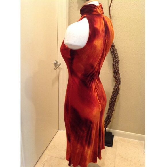 Rimini by Shaw Velvet Orange Midi Cocktail Dress - Picture 3 of 7